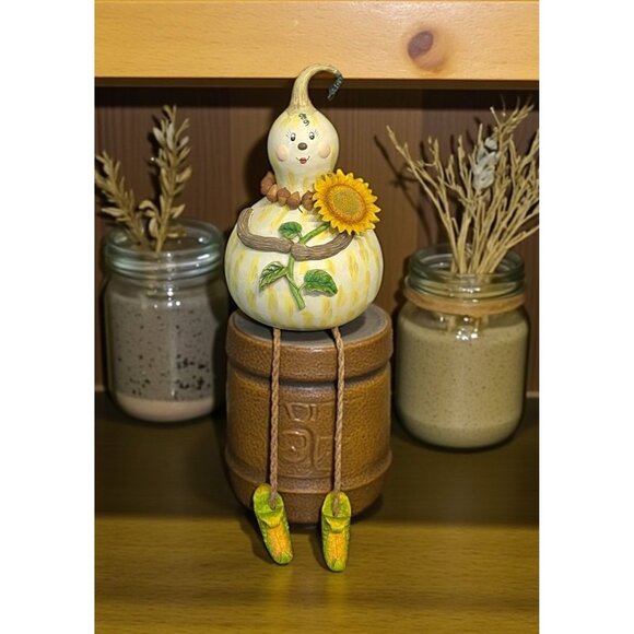 Whimsical Gourd Sunflower Figurine Fall Shelf Sitter Harvest Decor Resin 9” - Picture 1 of 9